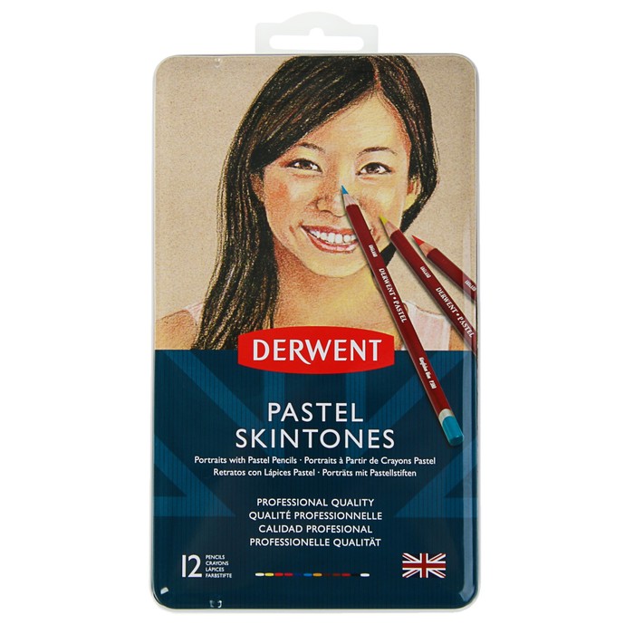Пастель сухая худ в карандаше набор Derwent Pastel 12цв оттенки кожи метал.упак 2300563