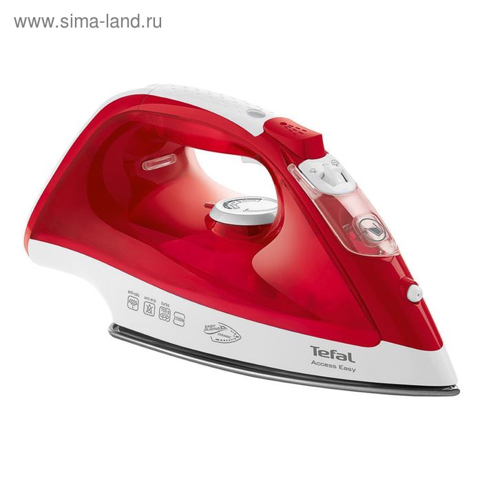 фото Утюг tefal fv1543e0, 2500 вт, керамическая подошва, паровой удар, бело-красный