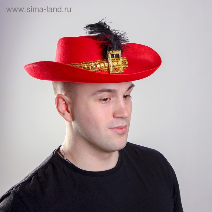 фото Карнавальная шляпа, с пером, р-р. 52-54, цвет красный страна карнавалия