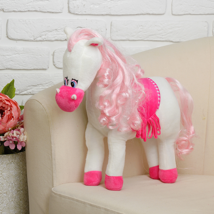 Мягкая игрушка "Лошадь" грива кудрявая с попоной, цвета МИКС