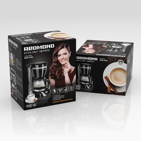 Кофеварка Redmond RCM-1510, капельная, 900 Вт, 1.5 л, чёрная от Сима-ленд