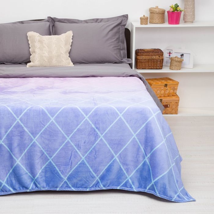 Покрывало постельное "Павлина"  Ромбы синие, 150 х 200 см   аэрософт 190гр/м2, пэ100%