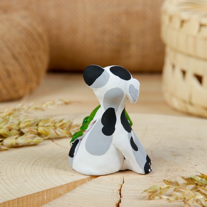 Сувенир ковровская глиняная игрушка «Собачка с санками и ёлкой»