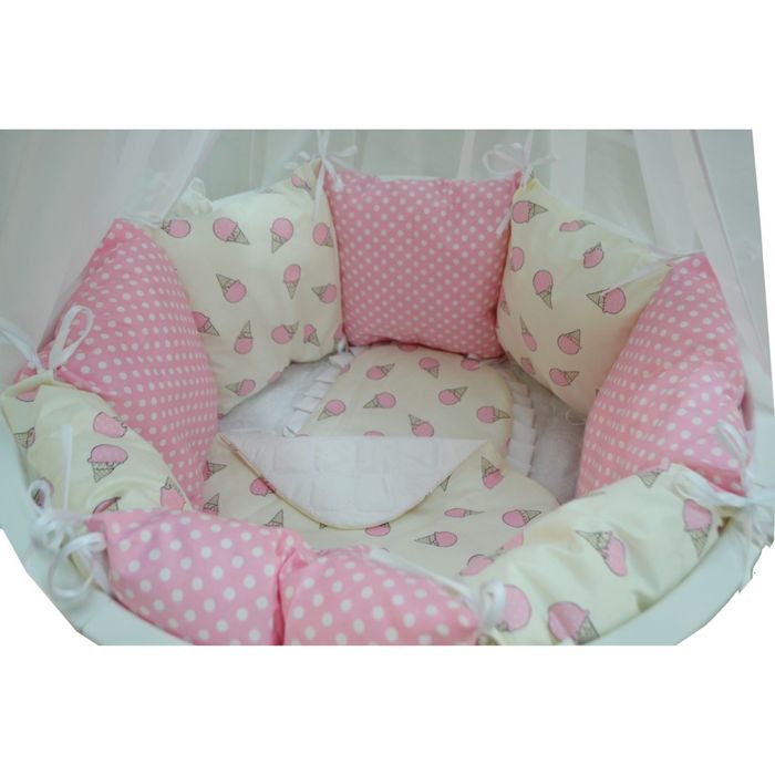 Комплект в прямоугольную кроватку «Мороженка», 19 предметов, цвет розовый