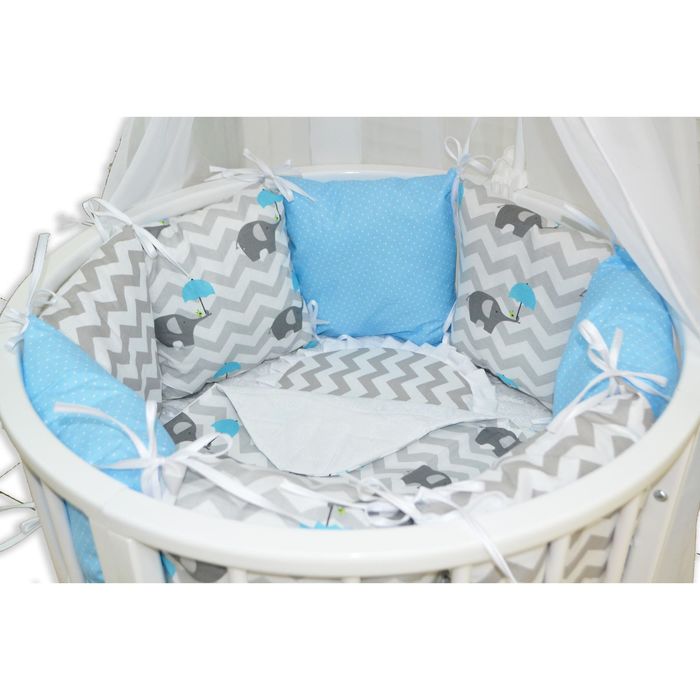 Комплект 22 предмета для круглой кроватки "Слонёнок", цвет голубой