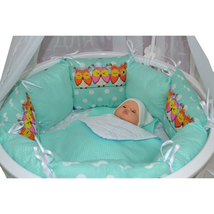 Комплект в круглую кроватку «Совята», 22 предмета, цвет мята