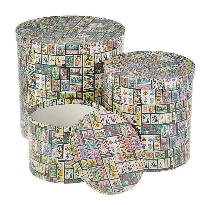 Набор коробок 3в1 "Почтовые марки" 30 х 30 х 30 - 20 х 20 х 15 см