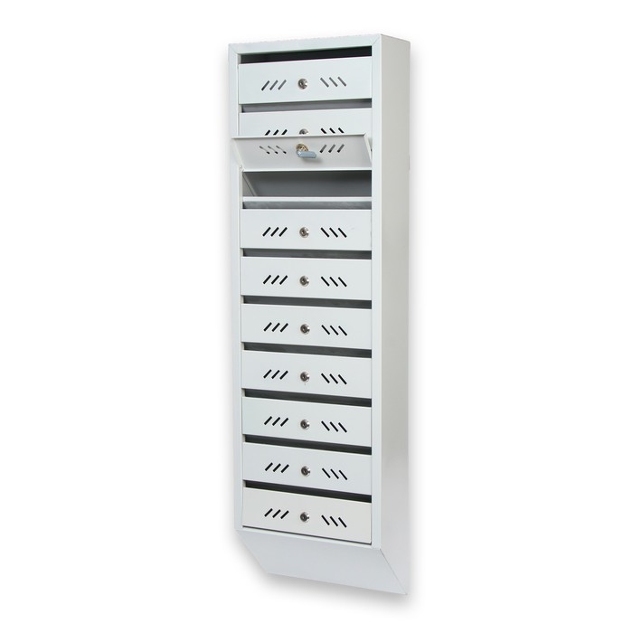 Ящик почтовый вертикальный многосекционный, 6 секций, с задней стенкой, замок с ключами, серый