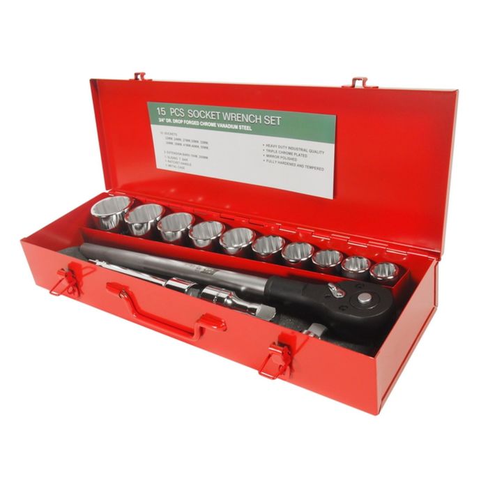 Набор головок торцевых JTC, 12-гранных, 3/4", 22-50 мм, 14 предметов, в кейсе