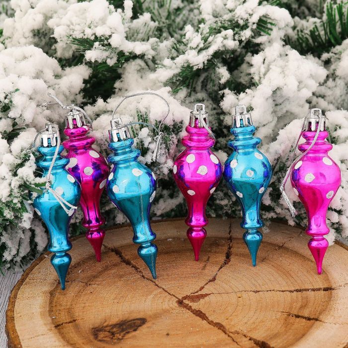 Набор украшений пластик 8*3 см 6 шт сосульки яркие