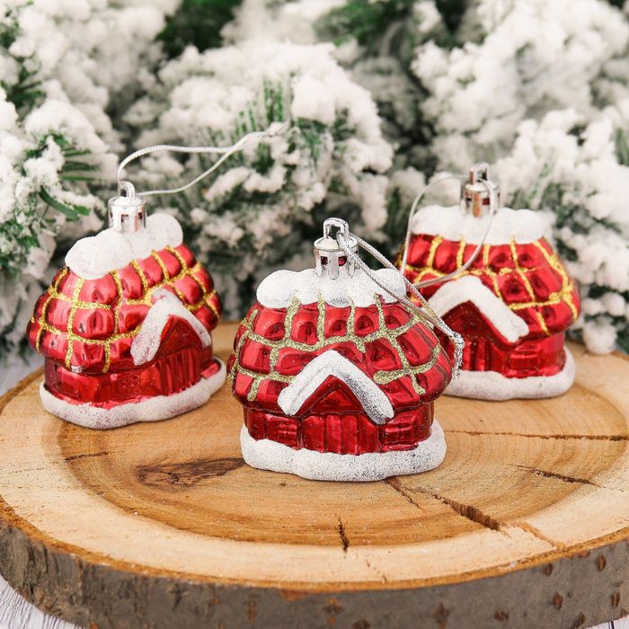 Набор украшений пластик 5*5,5 см 3 шт избушка бордо