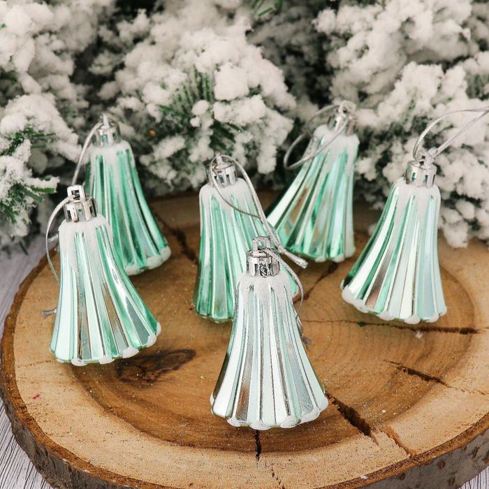 Набор украшений пластик 5*4 см 6 шт колокольчик снег бирюза