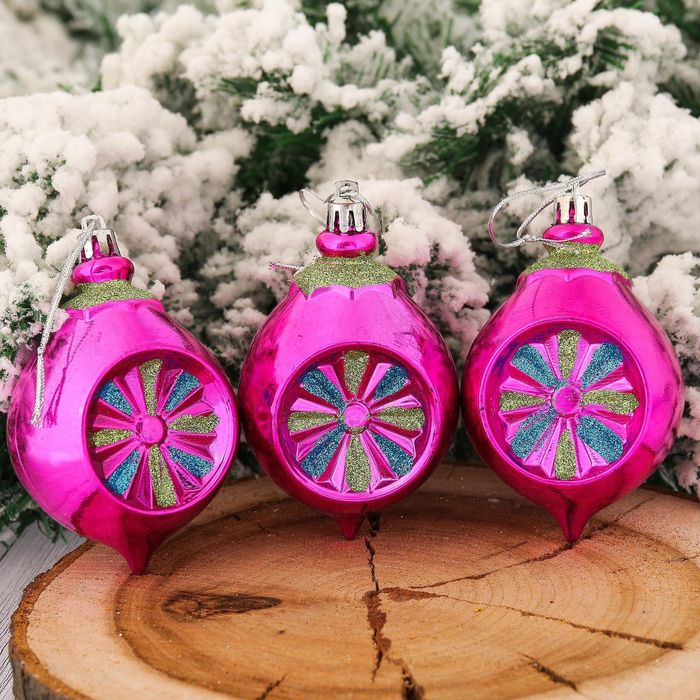 Набор украшений пластик 8,5*6 см 6 шт луковица малиновая