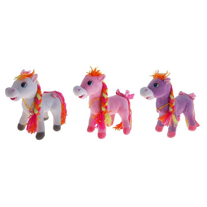 Мягкая игрушка "Лошадь" с цветной косой, хвост, цвета МИКС
