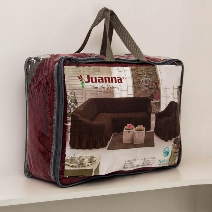 Чехол для мягкой мебели DO&CO, диван угловой 2-х предметный, кресло 1шт, бордовый, п/э