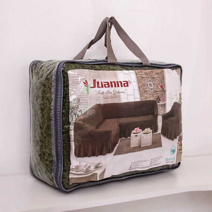 Чехол для мягкой мебели DO&CO, диван угловой 2-х предметный, кресло 1шт, оливковый, п/э