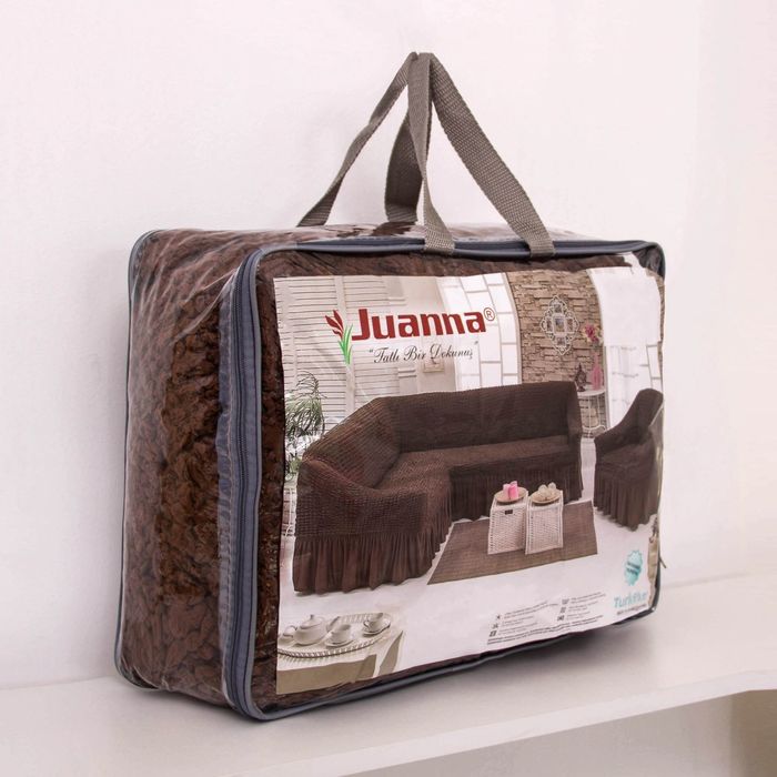 Чехол для мягкой мебели DO&CO, диван угловой 2-х предметный, кресло 1шт, шоколадный, п/э