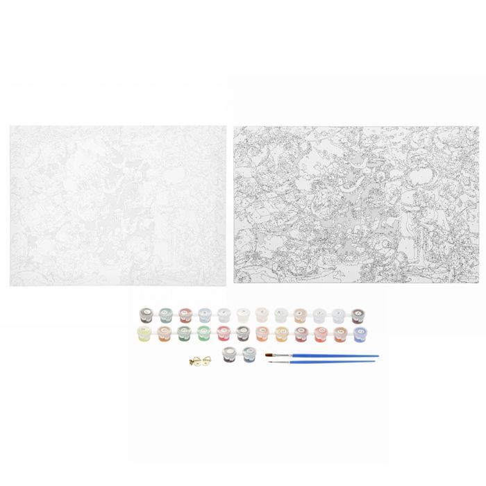 Роспись по холсту "Дед Мороз и звери" по номерам: краски по 3 мл + кисти + крепёж