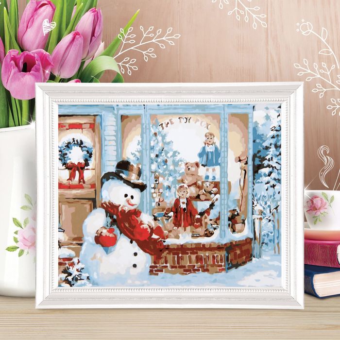 Роспись по холсту "Магазин игрушек" по номерам: краски по 3 мл + кисти + крепёж