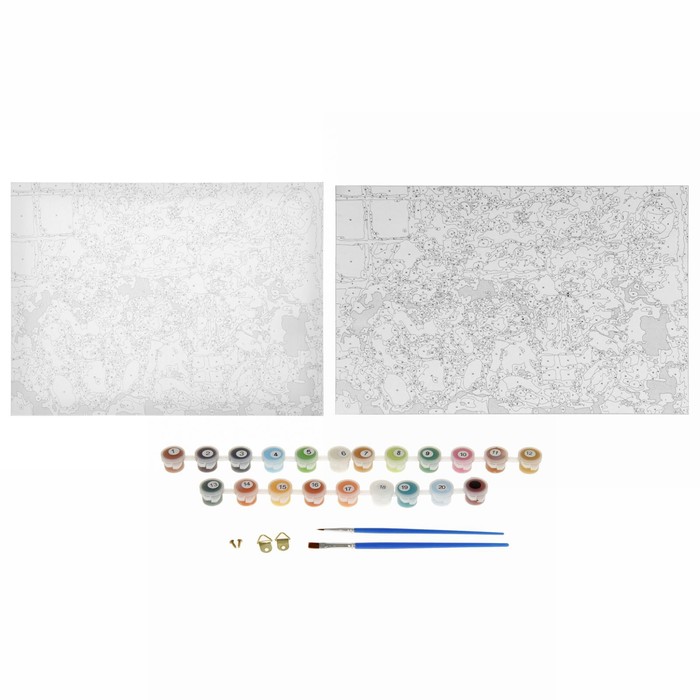 Роспись по холсту "Мишки" по номерам: краски по3 мл + кисти + крепёж