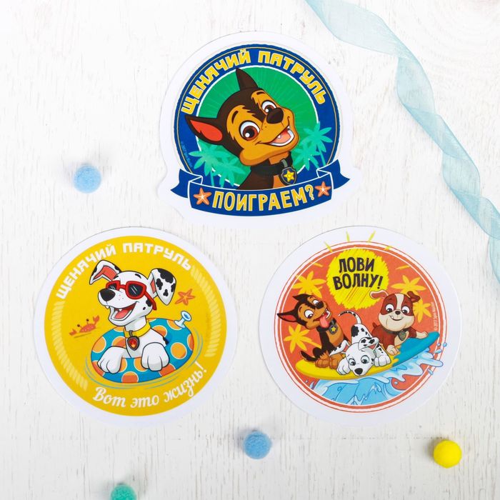 Щенячий патруль. Наклейки детские в ванну в наборе "Щенячий патруль. Лови волну!", 10х10 см