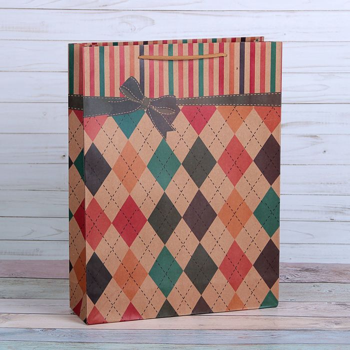 Пакет крафт "В ромбик", 31,5 х 9,5 х 41,5 см