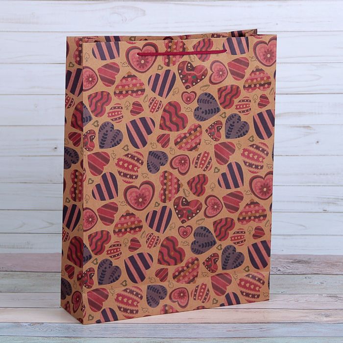 Пакет крафт "Сердца", 31,5 х 9,5 х 41,5 см