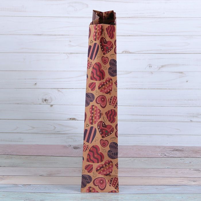 Пакет крафт "Сердца", 31,5 х 9,5 х 41,5 см