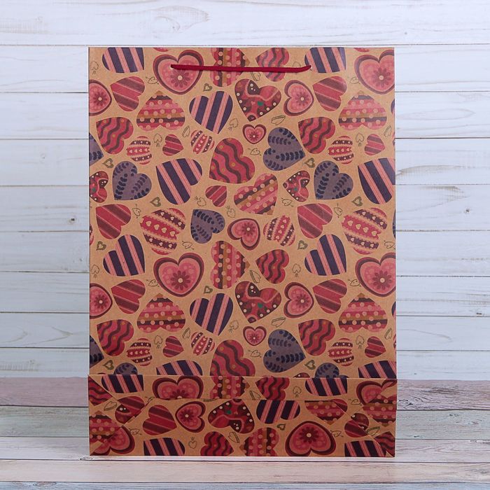 Пакет крафт "Сердца", 31,5 х 9,5 х 41,5 см