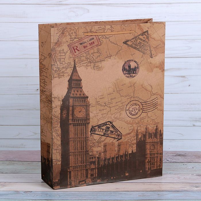 Пакет крафт "Лондон", 31,5 х 9,5 х 41,5 см