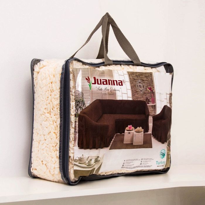 Чехол для мягкой мебели DO&CO, диван угловой 2-х предметный, кресло 1шт, кремовый, п/э