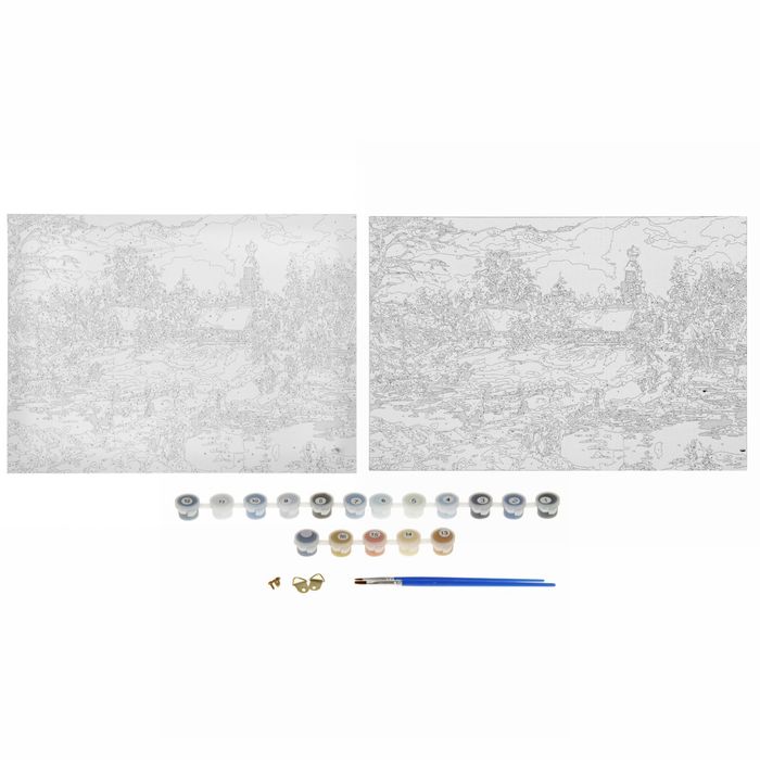 Роспись по холсту "Зима в деревне" по номерам: краски по 3 мл + кисти + инструкция + крепёж