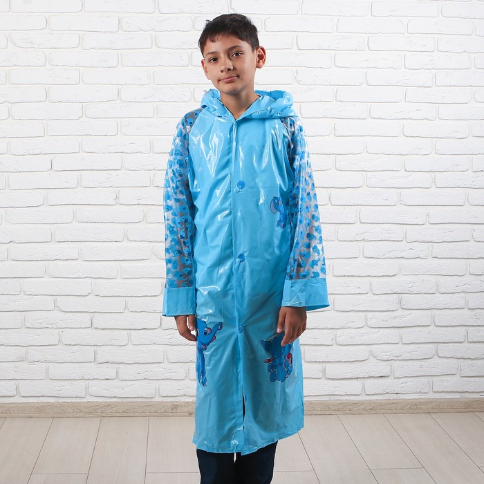 Дождевик детский "Слоник на полянке", надувной капюшон, карман под рюкзак, рост 140-150