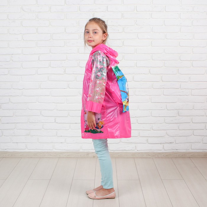 Дождевик детский "Заиньки", надувной капюшон, карман под рюкзак, рост 90-115