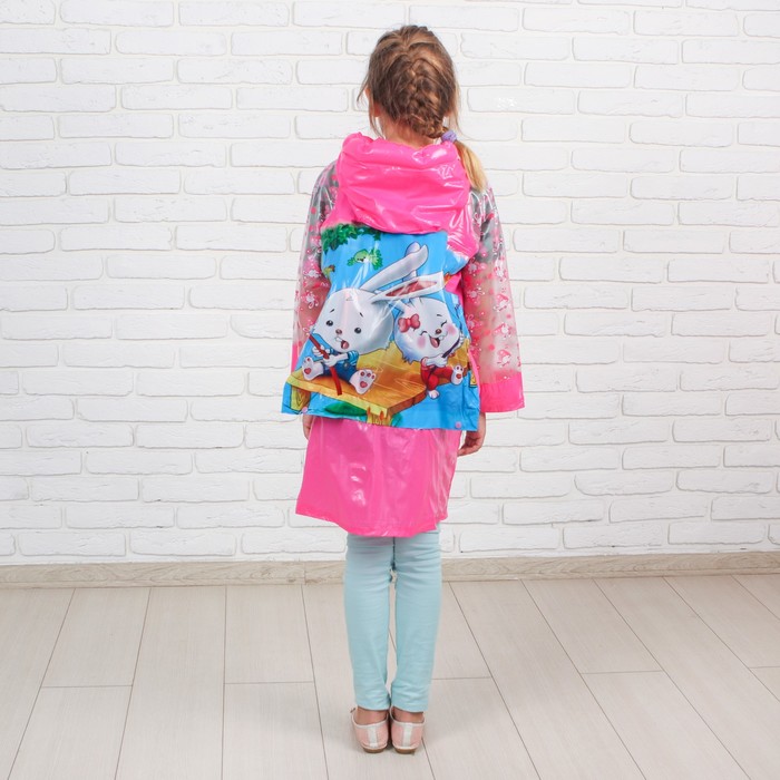 Дождевик детский "Заиньки", надувной капюшон, карман под рюкзак, рост 90-115