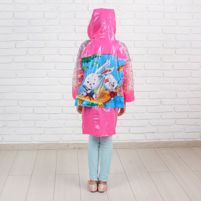 Дождевик детский "Заиньки", надувной капюшон, карман под рюкзак, рост 90-115