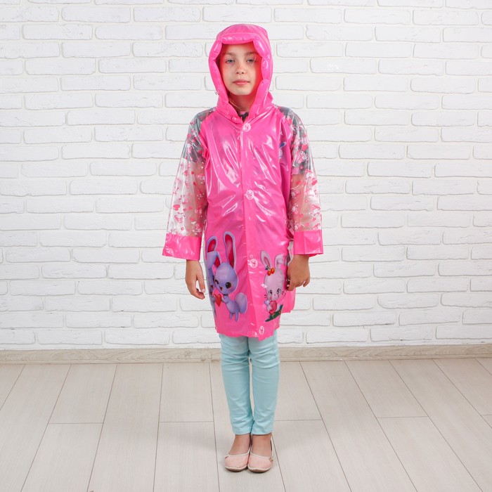 Дождевик детский "Заиньки", надувной капюшон, карман под рюкзак, рост 90-115