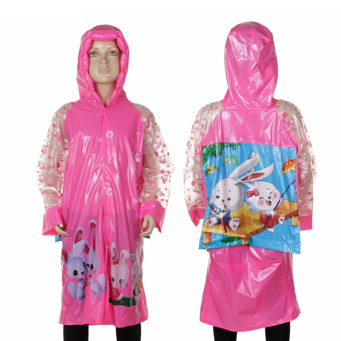 Дождевик детский "Заиньки", надувной капюшон, карман под рюкзак, рост 120-130