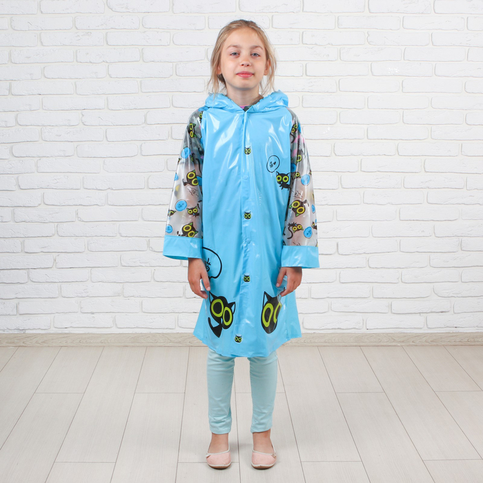 Дождевик детский "Котик", надувной капюшон, карман под рюкзак, рост 120-130, цвета МИКС