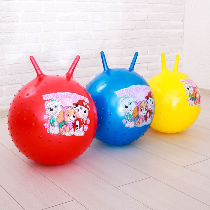 Щенячий патруль. Мяч прыгун массажный с рожками "ЩЕНЯЧИЙ ПАТРУЛЬ" d=45 см, вес 350 гр, цвета микс