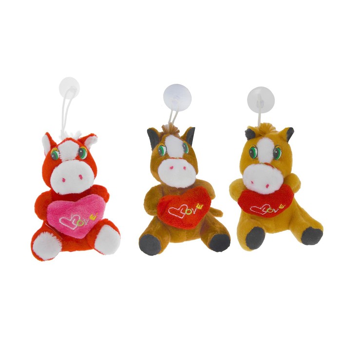 Мягкая игрушка присоска "Лошадь" с сердцем, цвета Микс