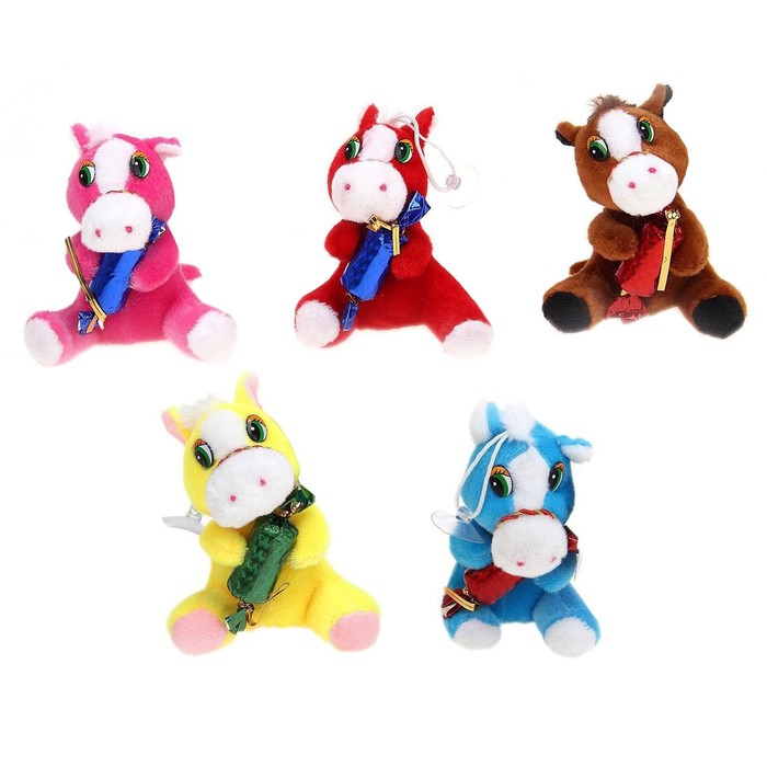 Мягкая игрушка присоска "Лошадь" с конфетой, цвета Микс