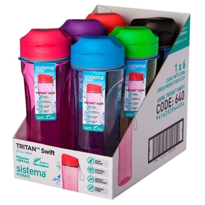 Бутылка для воды тритан Sistema, 600 мл, микс