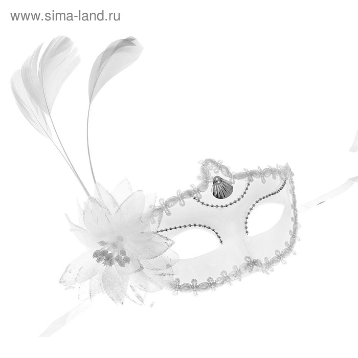 фото Карнавальная маска «три пера», с цветком, 10х18, цвет белый страна карнавалия