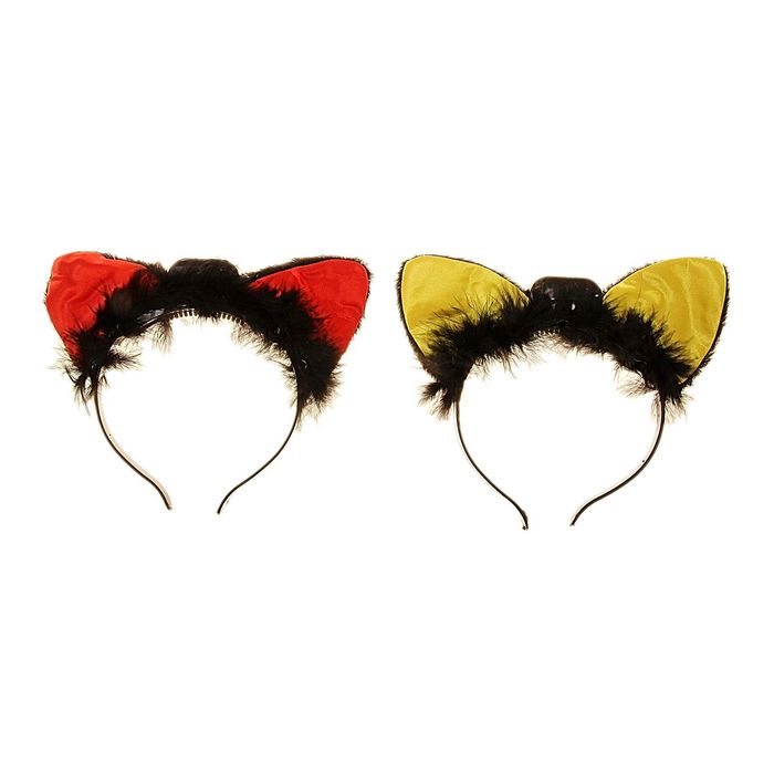 Карнавальный ободок "Ушки киски" меховые, световые, цвета МИКС