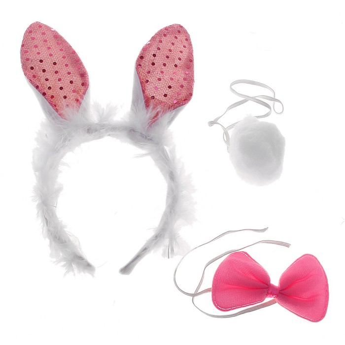 Карнавальный набор "Зайка", 3 предмета: хвост, ободок с пайетками, бант
