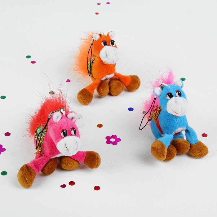 Мягкая игрушка - подвеска "Лошадь", на шее колокольчик, цвета МИКС