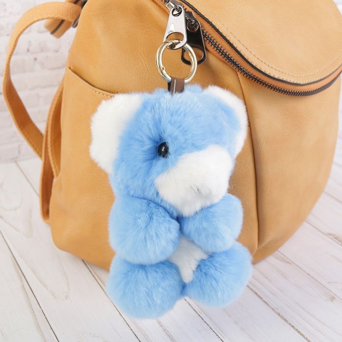 Пушистик на кольце "Голубой медвежонок с белыми ушками" 17 см