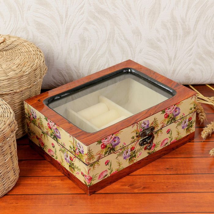 Шкатулка дерево лак с отделениями под бижутерию "Сильвия" 15х20х8 см