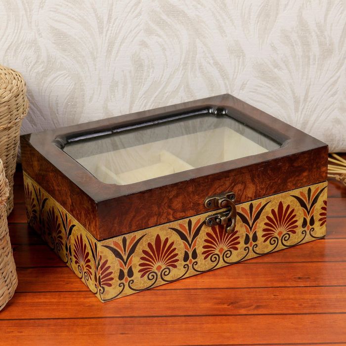 Шкатулка дерево лак с отделениями под бижутерию "Дунай" 15х20х8 см